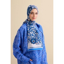 Imannoor Çit İndigo Floş Viskon Şal 70x210 Mavi