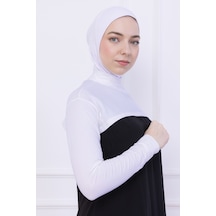 Balıkçı Yaka Boyunluklu Kolluk Beyaz - Likralı Dik Yakalı Kadın Body Tesettür Crop Bolero Beyaz