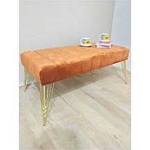 Modern Çizgi Model Puf Ayakucu Bench Gold Metal Ayak 100 Cm Turuncu