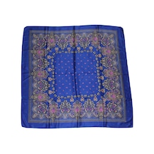 Tikitonki Etnik Çiçek Desenli Saten Lacivert Eşarp - 90x90 Lacivert Lacivert