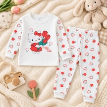 Polifoni Kız Çocuk Kedi Figürlü Pijama Takımı Beyaz
