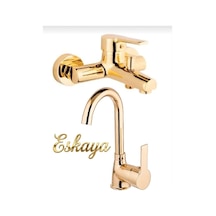 Eskaya 2 Li Set Kaliteli Gold Renk Lüx Gövde Banyo Ve Banyo Lavabo Musluğu Bataryası Altın
