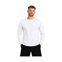 Axxel Erkek Pamuklu Bisiklet Yaka Uzun Kollu T-shirt-d4005 Beyaz