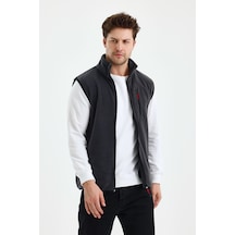 Monox Erkek Tam Fermuarlı Spor Polar Yelek Füme