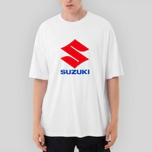 Suzuki Logo Text Oversize Beyaz Tişört Beyaz