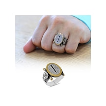 Oval Otantik Tasarım "elif" Motifli 925 Ayar Gümüş Erkek Yüzük