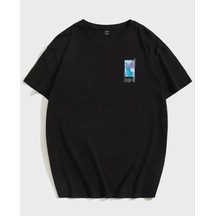 Bet's Unisex Baskılı Oversize T-shirt - Siyah Siyah