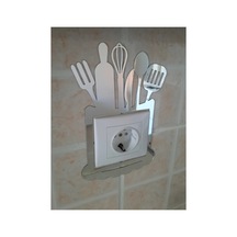 Dekoratif Mutfak Priz Kenarı Süsü Altın Pleksi 1 Adet 13x20cm Kendinden Yapışkanlı Akrilik Gümüş