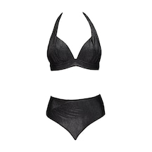 Endeep Beria Kadın Yarım Dolgulu Simli Siyah Bikini Takımı Simli Siyah