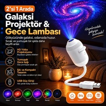 2'si 1 Arada Galaksi Projektör Gece Lambası 360 Esnek Boyunlu Usb Led Yıldız Projeksiyon, Ayarlanabilir Işık