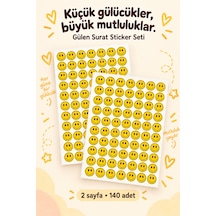 Gülen Surat Sticker Seti 140 Adet 2 Sayfa Sarı Gülücük Sticker Defter, Laptop, Hediye Süsleme Etiketi Çok Renkli