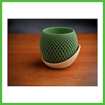 Vaveni 3d Baskı Küre Saksı - Kafes Dokulu İki Parçalı Dekoratif Saksı - Yeşil-bej Arz