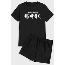 Uyguntarz Moon Phases Baskı Şort Takım Siyah
