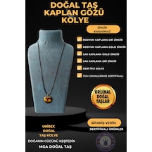 Kaplan Gözü Kalp Kolye Deri İpli, Rodyum Kaplama Zincir, Lak Kaplama 5 Farklı Zincir İpli Kolye Deri İpli Kolye: 56cm Deri İpli Kolye: 56cm