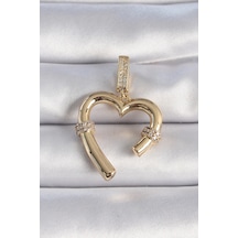 Pirinç Gold Renk Zirkon Taş Detaylı Kalp Figür Ajda Charm Çok Renkli