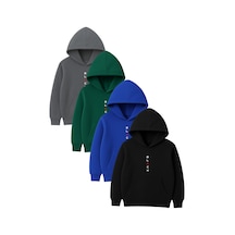 4'lü Unisex Kapüşonlu Hoodie Seti Black Baskılı Kanguru Cepli Sweatshirt Füme Yeşil Saks Mavi Siyah