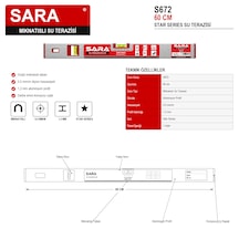 Sara S672 Star Series Mıknatıslı Su Terazisi 60 Cm, 0,5 Mm/m Hassasiyet