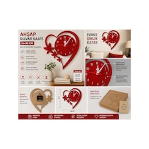 Kalp Detaylı Kırmızı Renk Sessiz Mekanizma 26x30 Cm Duvar Dekoru Modern Saat Odanıza Modern Hava Katar