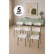 Mira Beyaz/ Yeşil Sandalye Plastik Gövdeli Metal Ayaklı, Mutfak Sandalyesi, Çalışma, Bahçe, Yemek Oda Beyaz/yeşil- 5 Adet