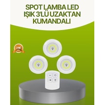 Lb Uzaktan Kumandalı 3 Lü Kablosuz Led Spot Lamba Seti Yapışkanlı Pratik Kullanım