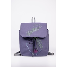 Fabric Craft Bag Sırt Çantası Nakışlı Duck Kumaş İçi Astarlı 38x40 Cm Mor