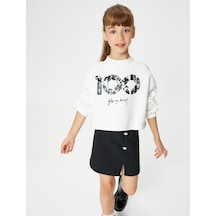 Koton Cumhuriyet Baskılı Crop Sweatshirt Uzun Kollu Bisiklet Yaka Şardonlu Ekru 4wkg10250ak 4WKG10250AK010 Ekru