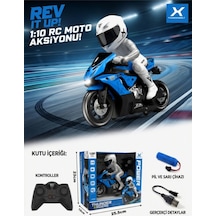 Th-speed X Uzaktan Kumandalı Rc Motosiklet Model - Mavi - 1/10 Ölçek - Yarışçı Figürlü