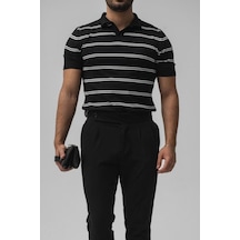 Tarz Cool Erkek Paralel Polo Yaka Slim T-shirt Siyah