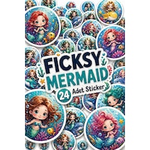Sevimli Deniz Kızı Sticker Seti - 24 Adet Yuvarlak Deniz Canlıları Balık Etiket Çıkartma Diğer