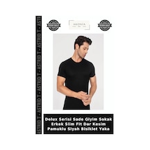 Astrid T Delux Serisi Sade Giyim Sokak Erkek Slim Fit Dar Kesim Pamuklu Siyah Bisiklet Yaka