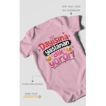 Morivokids Dayısına Yaslanan Dik Yürür Kısa Kollu Bebek Body %100 Pamuk Zbn255-kk Koyu Pembe