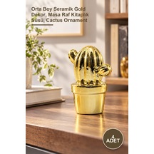 4 Adet Kaktüs Tasarımlı Dekoratif Biblo Orta Boy Seramik Gold Dekor, Masa Raf Kitaplık Süsü, Cactus Ornament 1