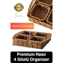 Benzersiz El Yapımı Hasır Dokuma Saklama Sepeti 4 Bölmeli Kozmetik Organizer Masaüstü Düzenleyici Çok Renkli