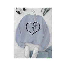 Medinenur Kedi Kalpli Baskılı 2 İplik Şardonlu Bisiklet Yaka Sweatshirt Gri