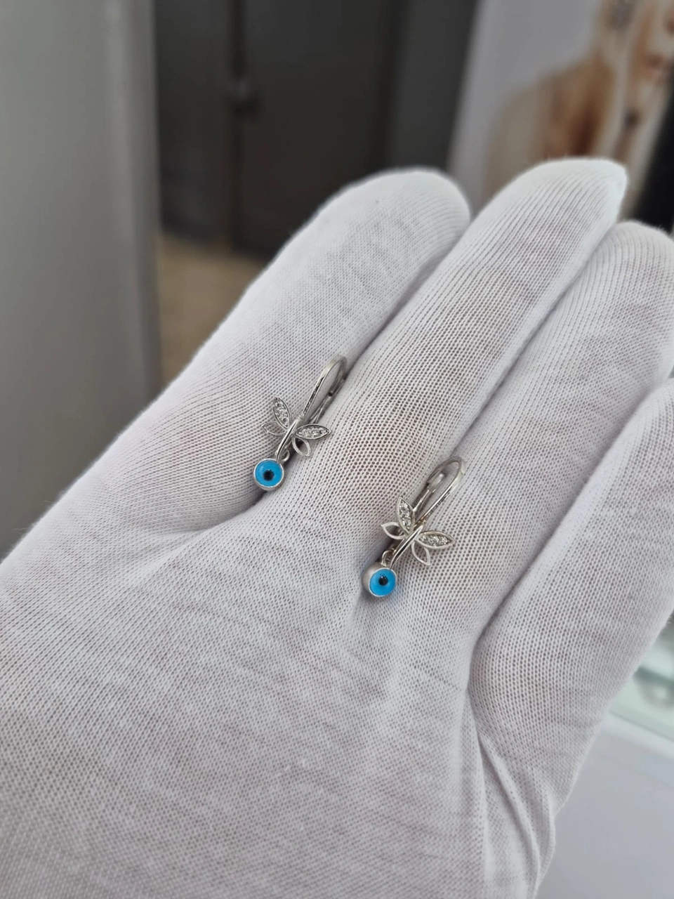 925 Ayar Papatya Silver Yusufçuk Nazar Küpe.rose.gold.rodaj Gümüş