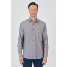 İmza Uzun Kol Çizgili Desen Armürlü Sert Yaka Cepli Pamuklu Classic Comfort Fit Gömlek 1004250173 Bordo