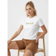 Park Karon 26025 Pamuk Desenli Crop Boy Bisiklet Yaka Örme Bluz Ekru 38