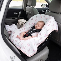 % 100 Pamuk Müslin Puset & Oto Koltuk Örtüsü - Bébé Lapin Rose Pokort-blr-000std