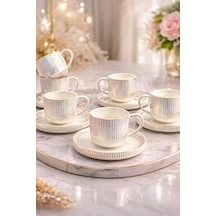 Acar Jea-08357 Pearl Dream 6'lı Porselen Çay Fincan Takımı Krem