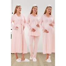 Mecit Pijama Mecit 6332 Pudra Sabahlık Gecelik Pijama Hamile Lohusa Set