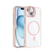 Zore iPhone Uyumlu 15 Kılıf Standlı Ve Kamera Lens Hediyeli M-safe Şarj Özellikli Ogaa Etro Kapak - Pembe