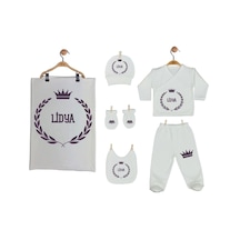 Pia Baby 2006 İsme Özel Taçlı Bebek Battaniye Zıbın Set Krem