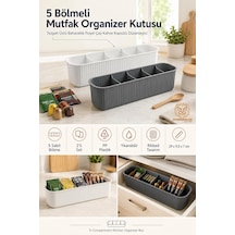 5 Bölmeli Mutfak Organizer Kutusu Gri Beyaz 2li Set Tezgah Üstü Baharatlık Poşet Çay Kahve Kapsülü Düzenleyici Diğer