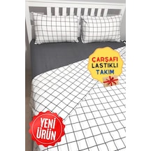 Karo Siyah Pamuklu Nevresim Takımı Beyaz 180x200 Beyaz