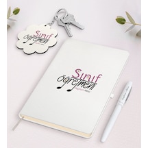 Kişiye Özel Sınıf Öğretmeni Beyaz Defter Kalem Ve Anahtarlık Hedi N11.18318