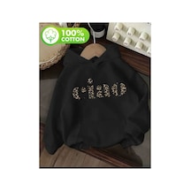 Herkesemoda Ciao Yazı Detay Baskılı İçi Polarlı Kapüşonlu Sweatshirt Siyah