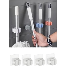 4 Adet Yapışkanlı Pratik Mop & Temizlik Fırçası Tutucu Duvar Monteli Süpürge & Mop Askısı Çok Renk Diğer