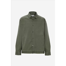 Tudors Erkek Relax Fit Rahat Kesim Gabardin Likralı Yandan Cepli Haki Ceket Gömlek-32833 Haki