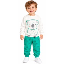 İrem Erkek Bebek Koala Modelli Ekru Yeşil Renk Eşofman Takımı Ekru - Yeşil