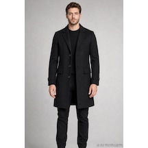 Freemen Erkek Slim Fit Klasik Yaka 3 Düğmeli Uzun Kaşe Kaban-425 Siyah